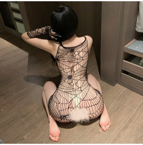 FEE ET MOI - Punk Spiderweb Sheer Temptation Bodystocking (Black)